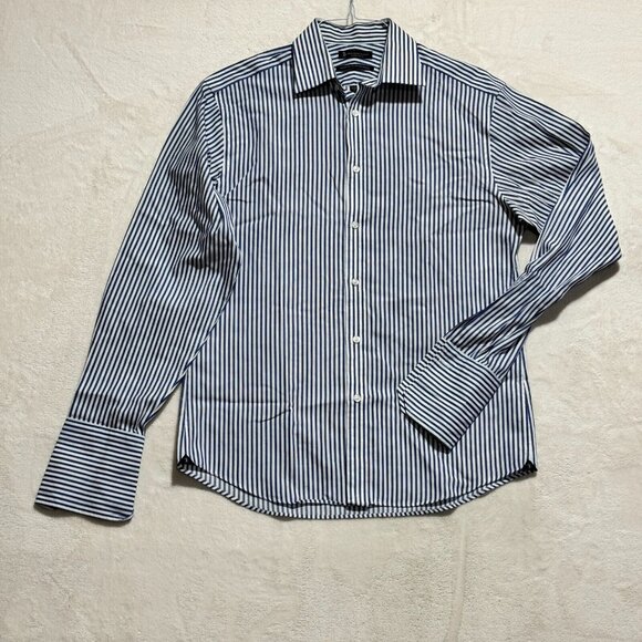 Hudson Room Slim Fitted 80's Two Ply Dress Shirt Striped Blue Mens 15.5 / 35 - Picture 1 of 13